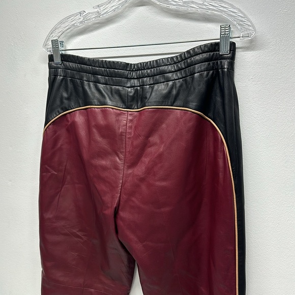 Prada Leather Pants Jogger Tapered Skinny Ankle Pant Black Maroon Colorblock 40 - Picture 5 of 11